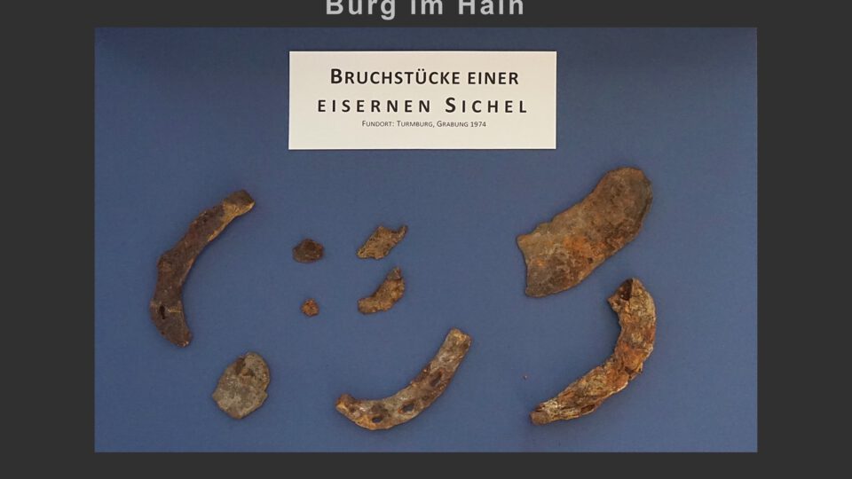 Vitrine 7: Bruchstücke einer eisernen Sichel