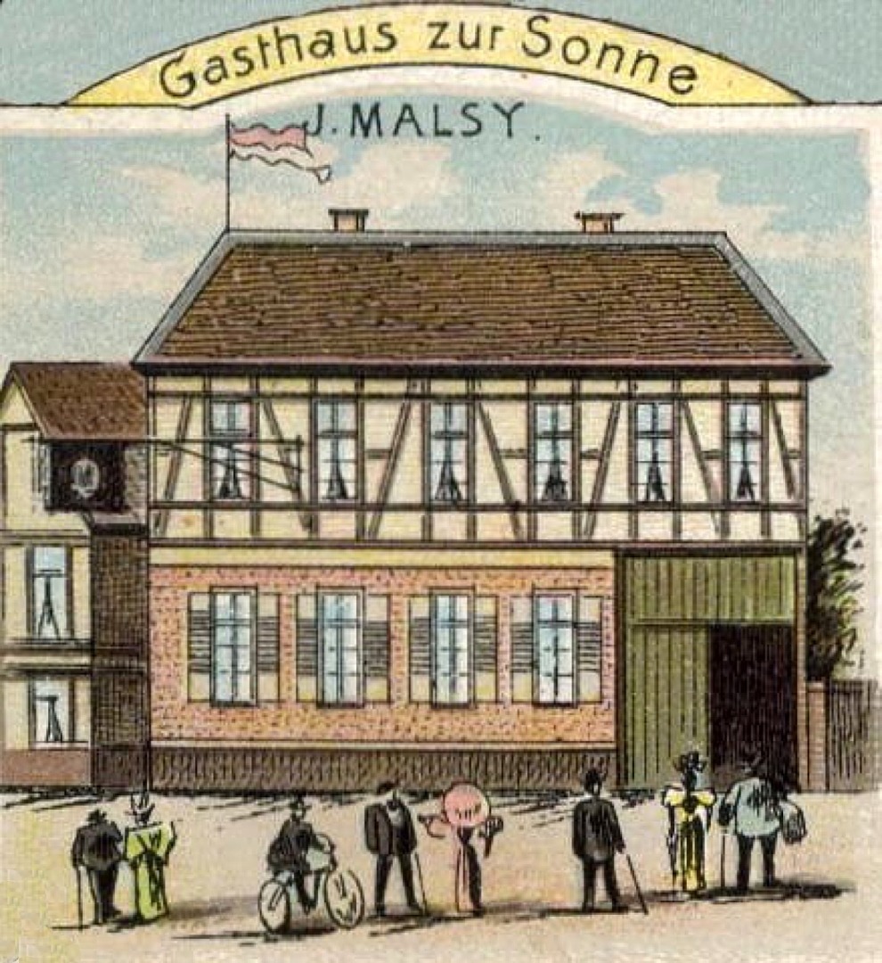 Gasthaus zur Sonne auf einem Postkartenmotiv von 1900
