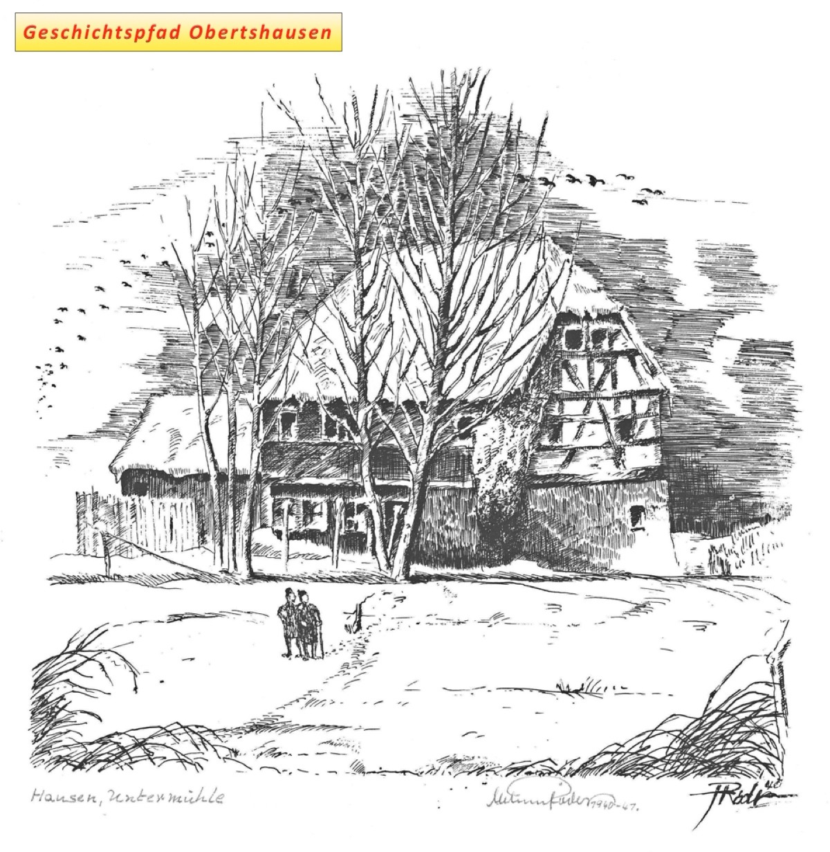 Untermühle Hausen Winter 1940-41, Federzeichnung von Helmut Röder