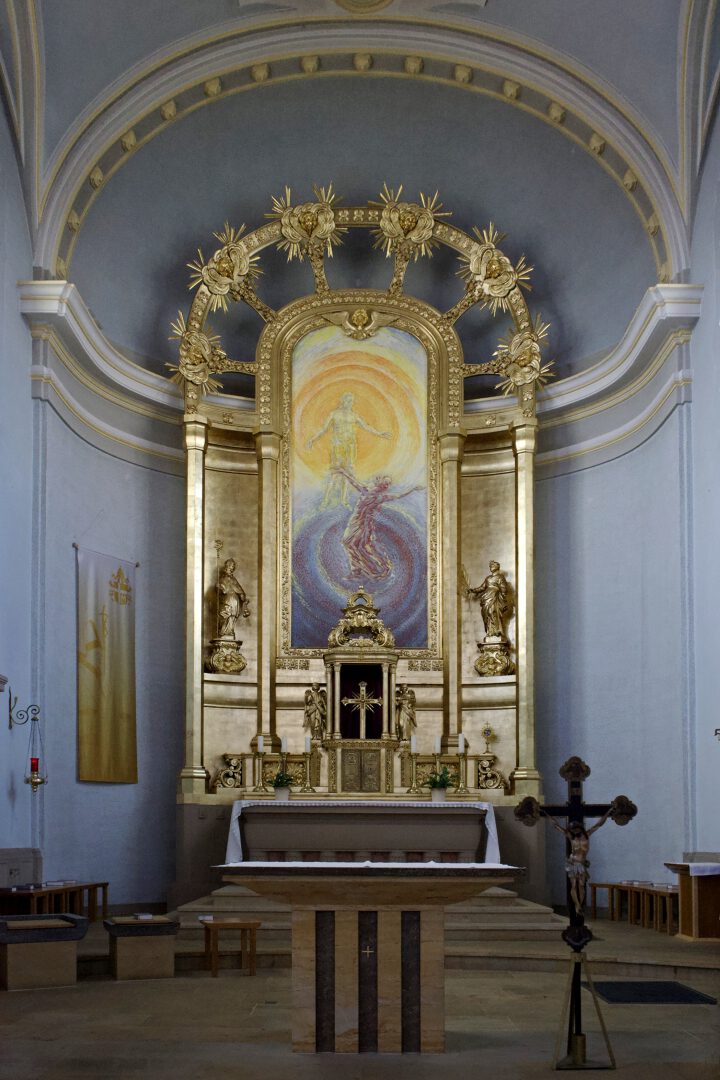 Hochaltar, mit dem Bildnis vom auferstandenen Jesus und der Begegnung mit Thomas, November 1996 vollendet