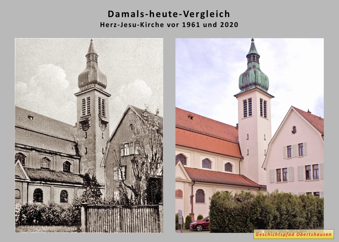 Herz-Jesu-Kirche Vergleich Damals: mit Pfarrhaus vor 1961 und 2020