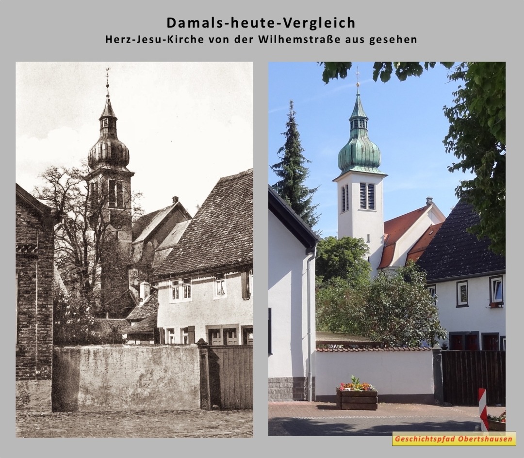 Herz-Jesu-Kirche Vergleich Damals: Herz-Jesu-Kirche von der Wilhelmstraße aus gesehen